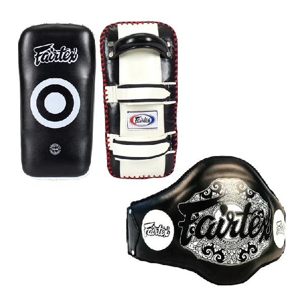 Fairtex Curved Thai Kick Pads + Kplc2BPV2 Leather Belly Pad Combo