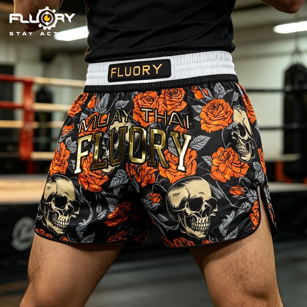 Fluory Muay Thai Muay Thai Shorts Fluory Death Bloom Muay Thai Shorts Black