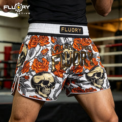 Fluory Muay Thai Muay Thai Shorts Fluory Death Bloom Muay Thai Shorts White