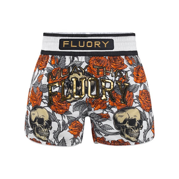 Fluory Muay Thai Muay Thai Shorts Fluory Death Bloom Muay Thai Shorts White