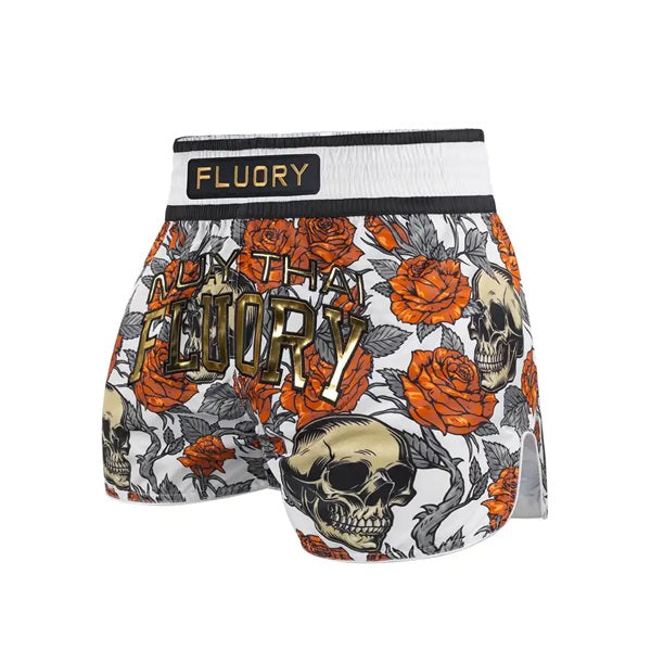 Fluory Muay Thai Muay Thai Shorts Fluory Death Bloom Muay Thai Shorts White