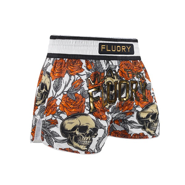 Fluory Muay Thai Muay Thai Shorts Fluory Death Bloom Muay Thai Shorts White