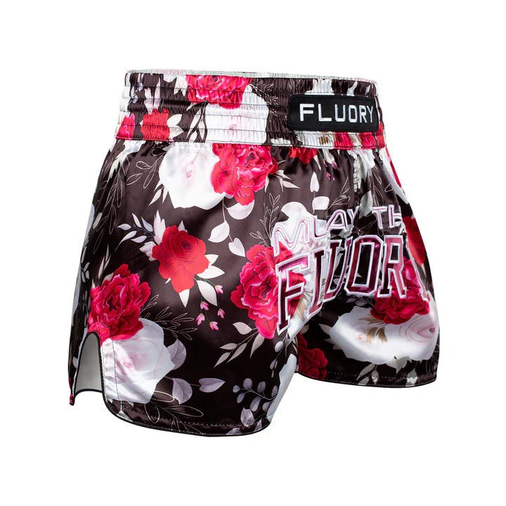 Fluory Muay Thai Muay Thai Shorts Fluory Roses Muay Thai Shorts Black