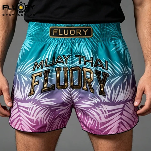 Fluory Muay Thai Muay Thai Shorts Fluory Tropical Glow Muay Thai Shorts Blue