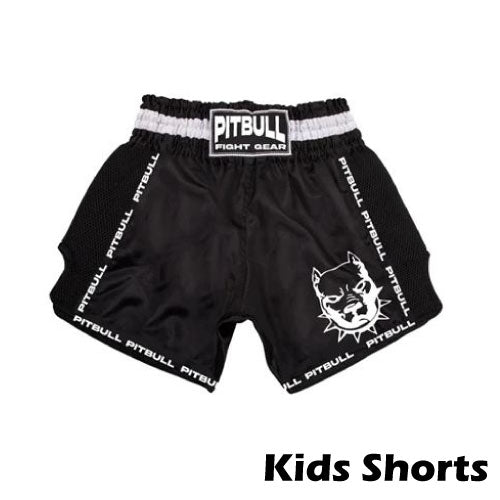 Pitbull Kids Retro Muay Thai Shorts - Black/White