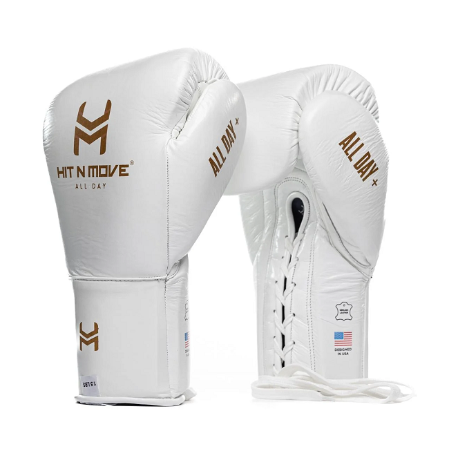 Hit N Move Boxing Gloves Hit N Move 24oz Conditioning Lace Up Boxing Gloves White