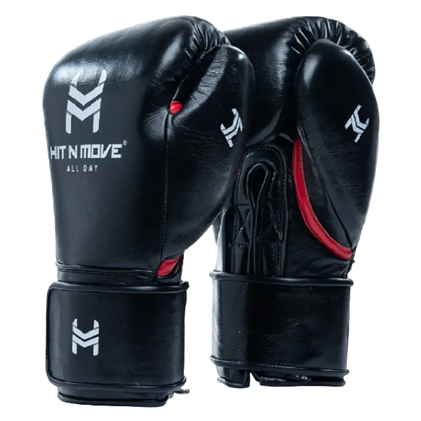 Hit N Move All Day Pro Agility Origin Boxing Gloves Black Metallic Red