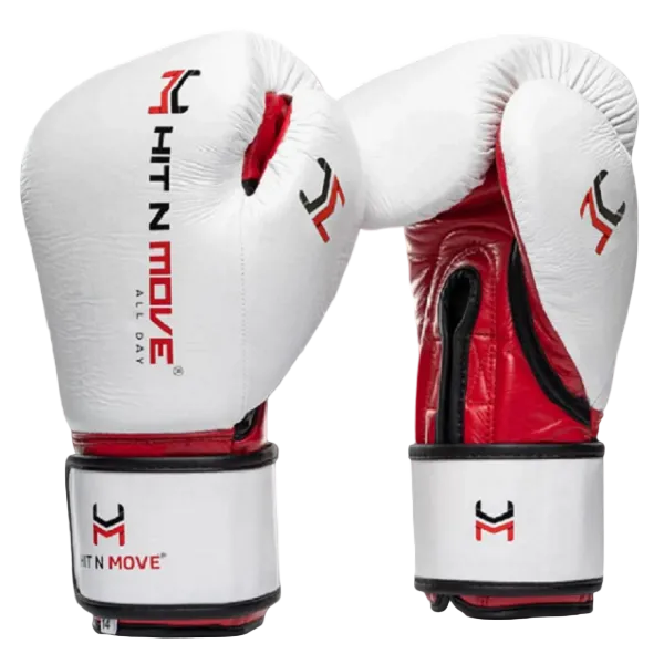 Hit N Move All Day Pro Agility Origin Boxing Gloves White Red