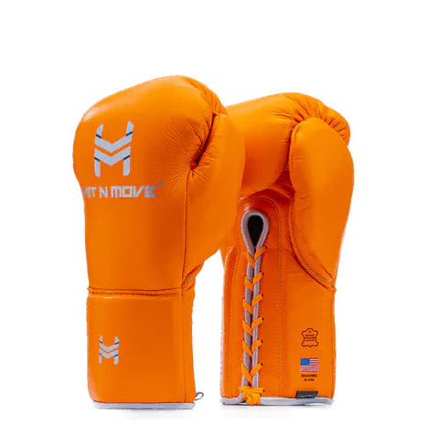 Hit N Move Boxing Gloves Lace Up 12oz Hit N Move Suvari Horse Hair Lace Up Boxing Gloves Orange (H11X)