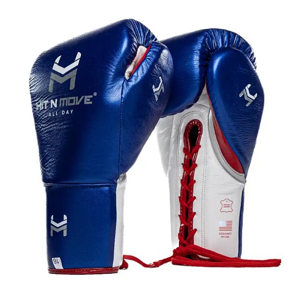 Hit N Move All Day Pro Agility Lace Up Boxing Gloves Metallic Blue White