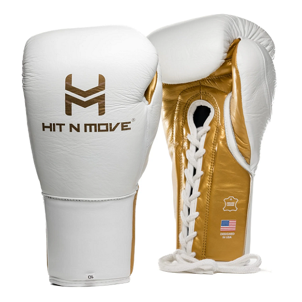Hit N Move All Day Pro Agility Lace Up Boxing Gloves White Gold