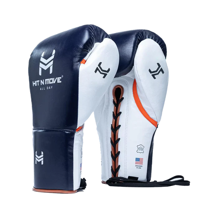 Hit N Move Boxing Gloves Lace Up Hit N Move All Day Pro Balance Lace Up Boxing Gloves Blue/Copper/Orange (B16X)