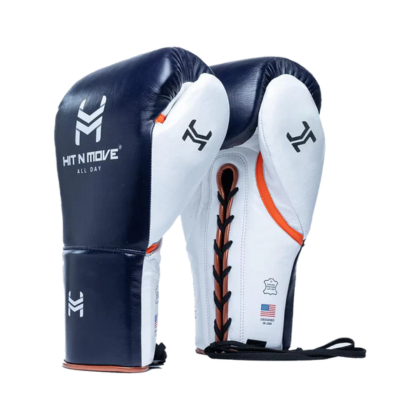Hit N Move Boxing Gloves Lace Up Hit N Move All Day Pro Balance Lace Up Boxing Gloves Blue/Copper/Orange (B16X)