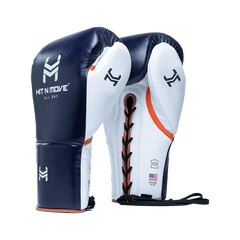 Hit N Move Boxing Gloves Lace Up Hit N Move All Day Pro Balance Lace Up Boxing Gloves Blue/Copper/Orange (B16X)
