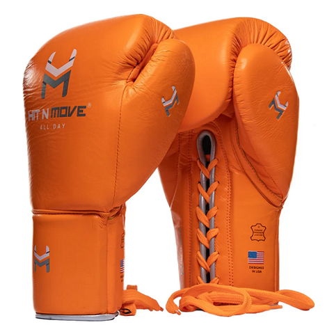Hit N Move All Day Pro Balance Lace Up Boxing Gloves Orange