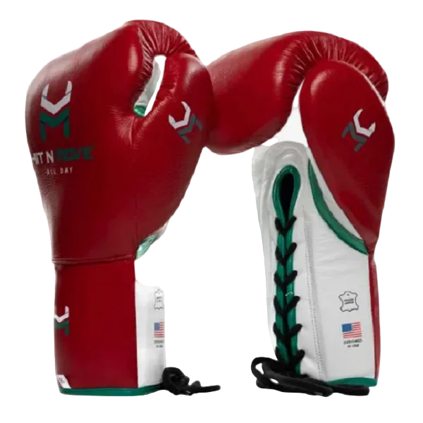 Hit N Move All Day Pro Balance Lace Up Boxing Gloves Red White