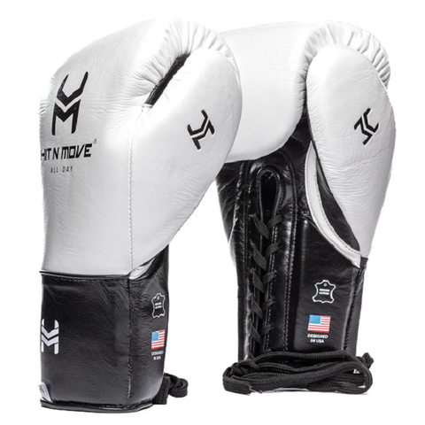 Hit N Move All Day Pro Balance Lace Up Boxing Gloves White Black
