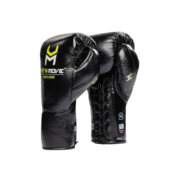 Hit N Move Boxing Gloves Lace Up Hit N Move Compact 14 OZ Conditioning Boxing Gloves Black