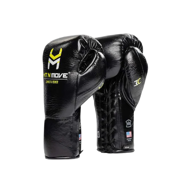 Hit N Move Boxing Gloves Lace Up Hit N Move Compact 14 OZ Conditioning Boxing Gloves Black