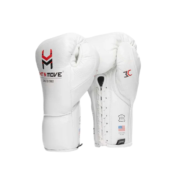 Hit N Move Boxing Gloves Lace Up Hit N Move Compact 16 OZ Conditioning Boxing Gloves White