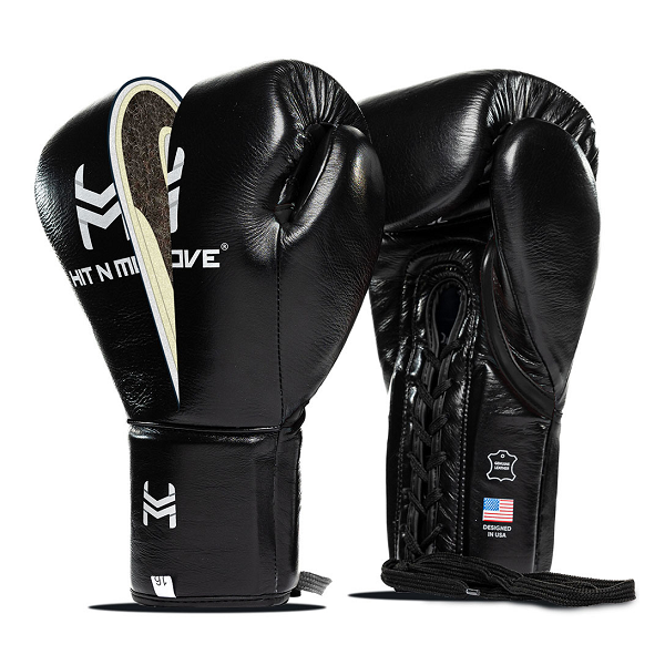Hit N Move Boxing Gloves Lace Up Hit N Move Suvari Horse Hair Lace Up Boxing Gloves Black