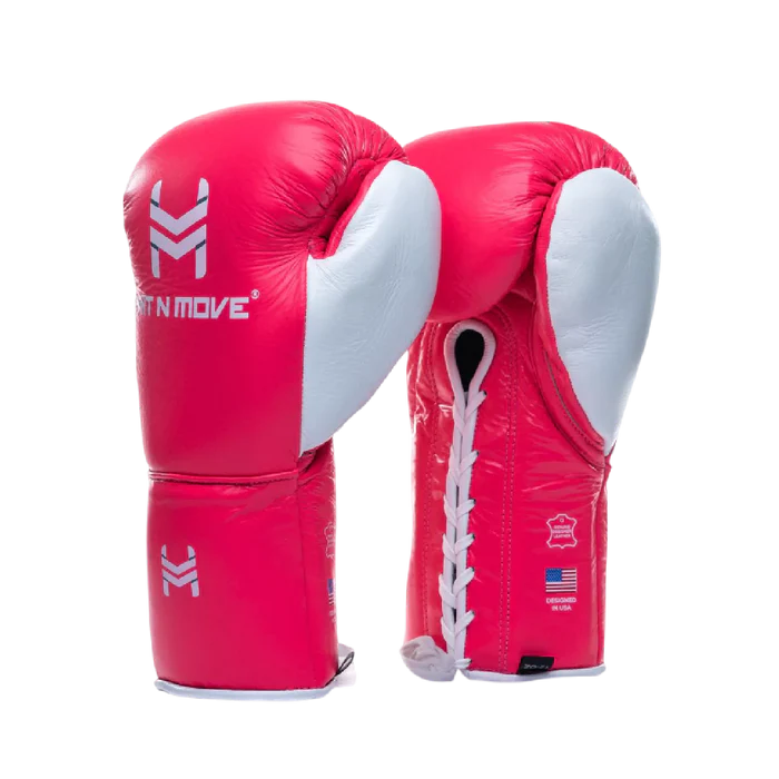 Hit N Move Suvari Horse Hair Lace Up Boxing Gloves Pink (H8X)