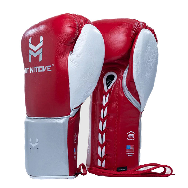 Hit N Move Suvari Horse Hair Lace Up Boxing Gloves Red Silver
