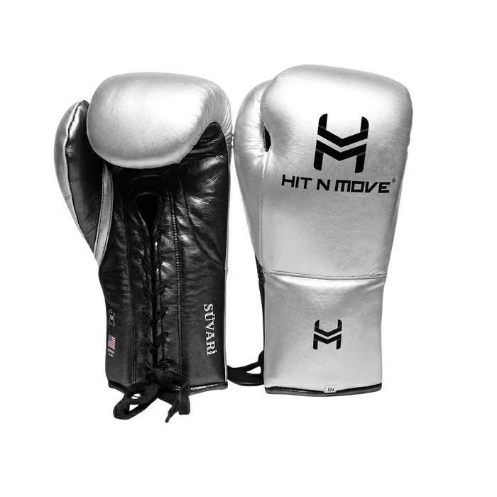 Hit N Move Suvari Horse Hair Lace Up Boxing Gloves Silver/Black (H13X)