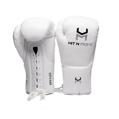 Hit N Move Boxing Gloves Lace Up Hit N Move Suvari Horse Hair Lace Up Boxing Gloves White