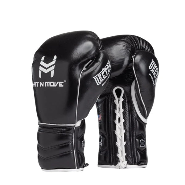 Hit N Move Vector Lace Up Boxing Gloves Black