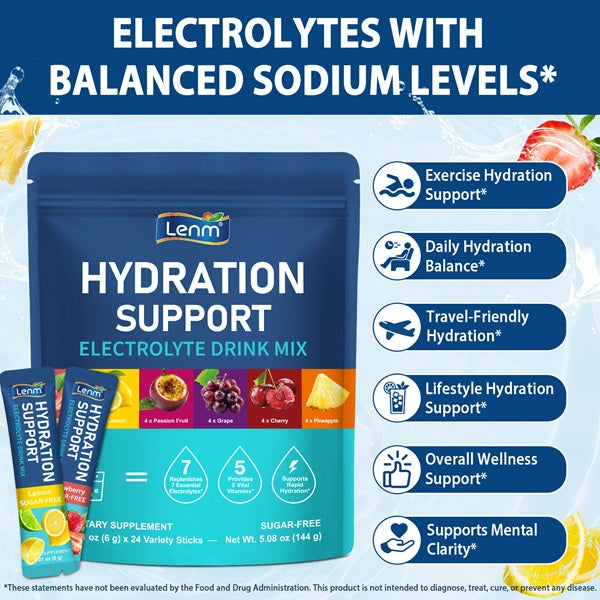 Lenm Supplements Lenm Hydration Electrolyte Support Drink Mix 24