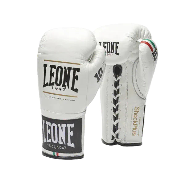 Leone 1947 Boxing Gloves 10oz Leone 1947 Shock Plus Boxing Gloves Lace Up White