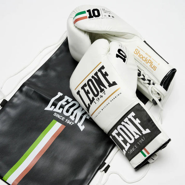 Leone 1947 Boxing Gloves 10oz Leone 1947 Shock Plus Boxing Gloves Lace Up White