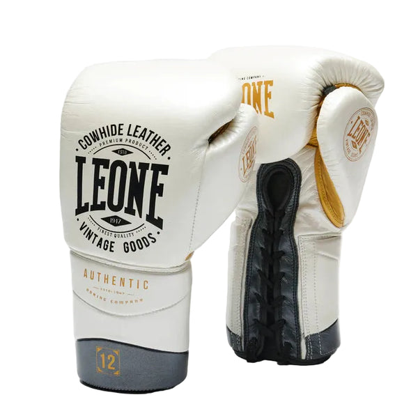Leone 1947 Boxing Gloves 12oz Leone 1947 Authentic 2 Boxing Gloves Lace Up White
