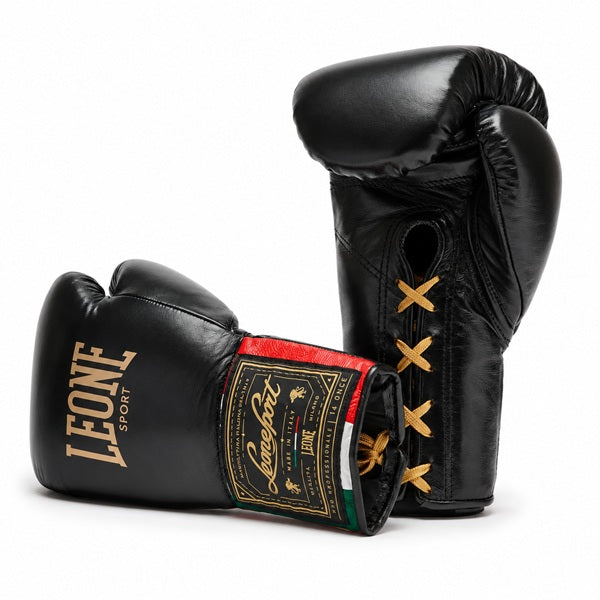 Leone Sport Orlando Tricolore Boxing Gloves Lace Up Black