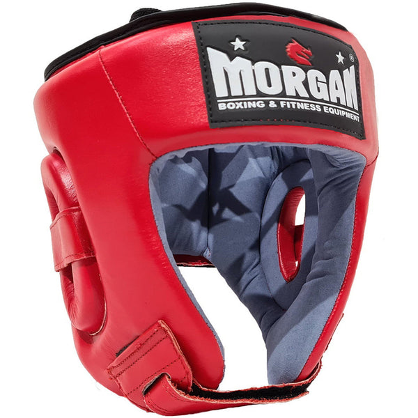 Morgan Head Guards S / Red Morgan Boxing Leather Open Face Headgear