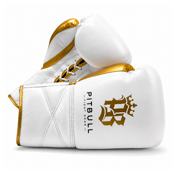 Pitbull Pure Gold Lace Up Boxing Gloves White