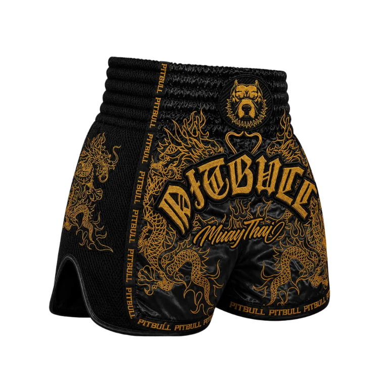Pitbull Dragons Muay Thai Shorts Black/Gold