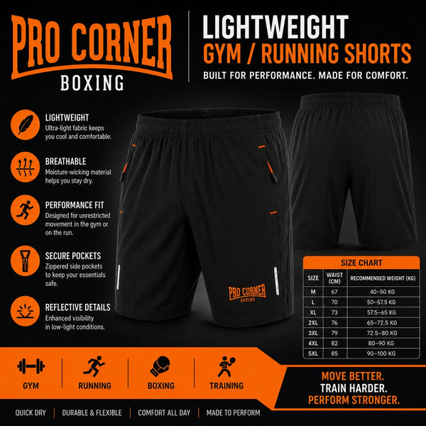 Pro Corner Boxing Shorts & Singlets Pro Corner Lightweight Gym Running Shorts