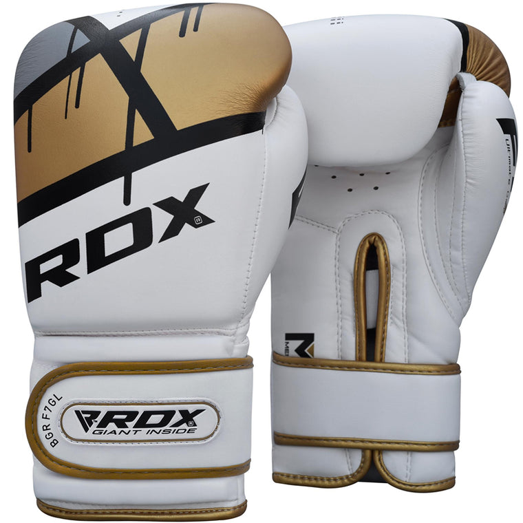 RDX F7 Ego Boxing Gloves - White/Gold