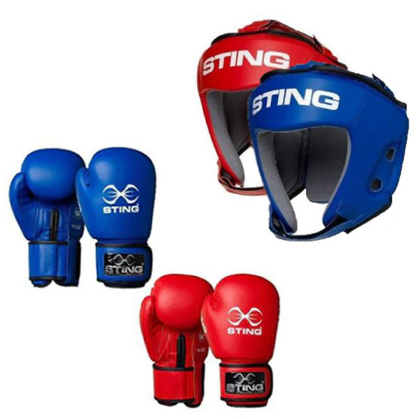 Sting IBA Approved Boxing Gloves + Headguard Combo