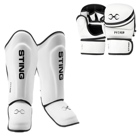 Sting Python MMA Sparring Gloves + Shinguards Combo - White