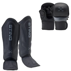 STING Sting Taipan MMA Sparring Gloves + Shinguards Combo - Black