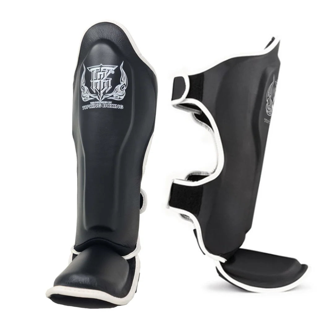 Top King Shin Guards Pro Leather Black/White