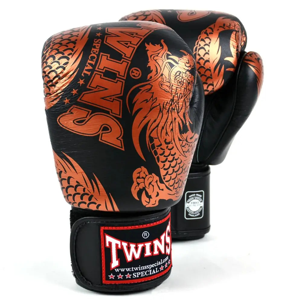 Twins Boxing Gloves Twins Special FBGVL3-49 Flying Dragon Boxing Gloves - Copper/Black