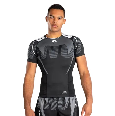 Venum Adrenaline Short Sleeve Rashguard - Black/Silver Grey