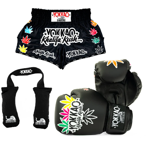 Yokkao Khalifa Kush Gloves + Muay Thai Shorts + Glove Deodorizers Combo