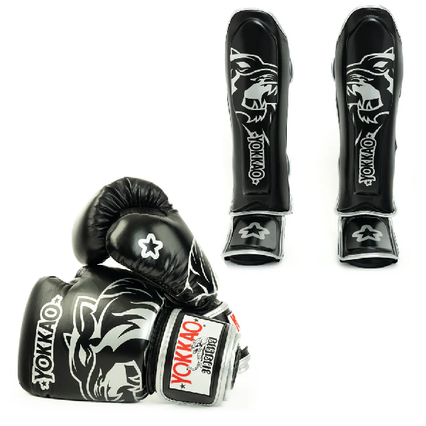 Yokkao Original Gloves + Yokkao Original Shinguards Black Combo