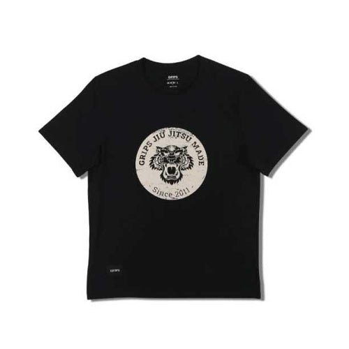Grips BJJ Tiger Round T-Shirt - Black