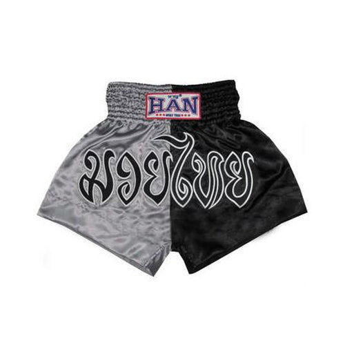 Han Muay Thai Shorts Black Silver - The Fight Factory